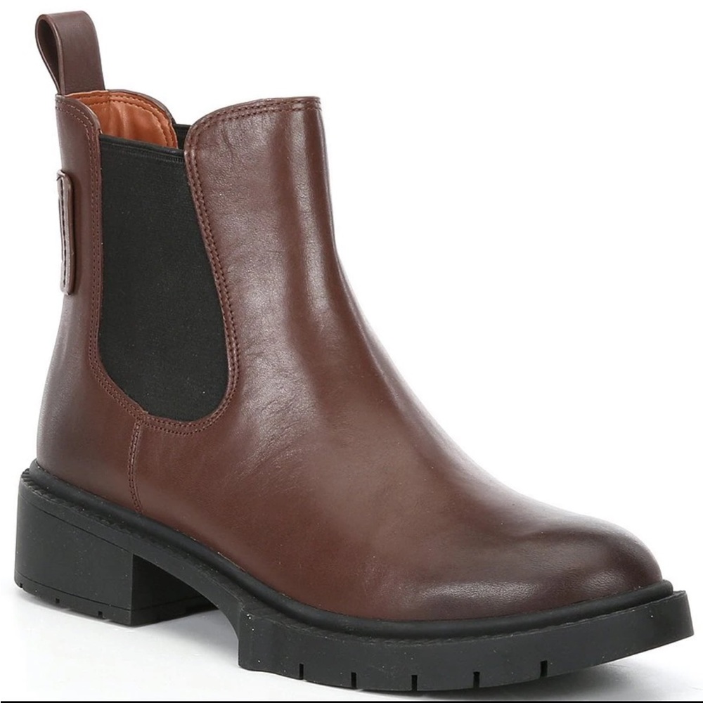 COACH Womens Lyden Lug Sole Chelsea Booties, Walnut Size 7.5